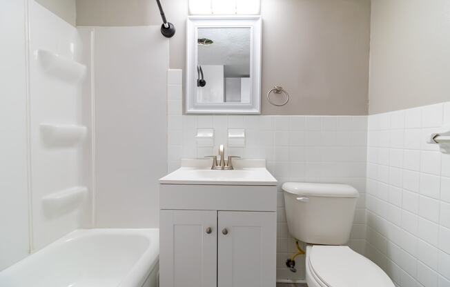 renovated bathroom at stuart house apartments in lakewood ohio