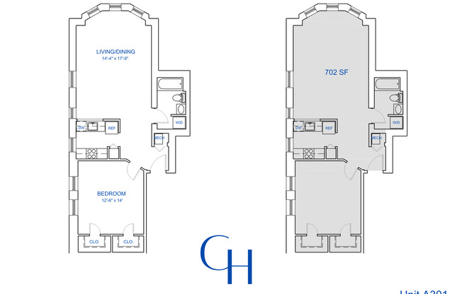 1 bed, 1 bath, 702 sqft, $1,889, Unit A-301