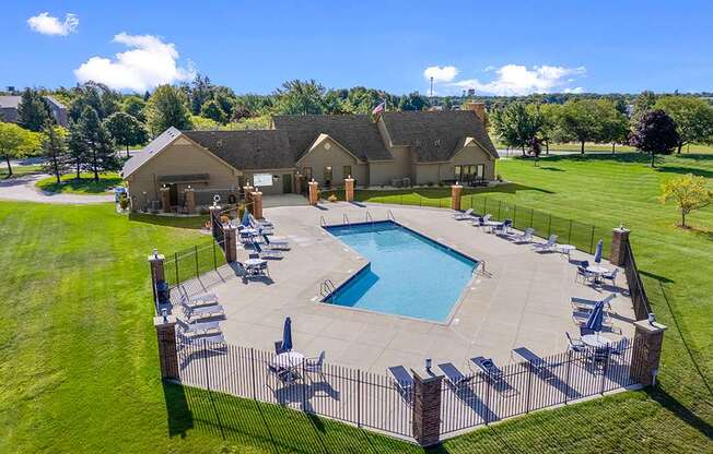 Outdoor Pool with Large Sundeck at Oak Shores Apartments, Oak Creek, Wisconsin