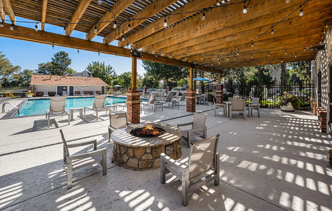 Poolside firepit and seating