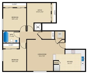 2 beds, 1 bath, 858 sqft, $1,407