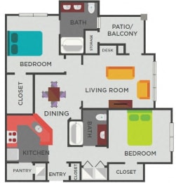 2 beds, 2 baths, 1,270 sqft, $1,678