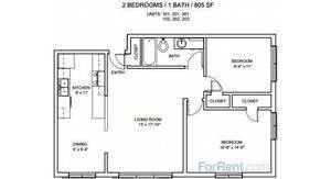 2 beds, 1 bath, 828 sqft, $1,750, Unit 303