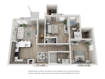 2 beds, 2 baths, 987 sqft, $1,519