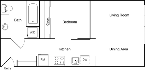 1 bed, 1 bath, 526 sqft, $2,054