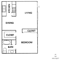 1 bed, 1 bath, 625 sqft, $799