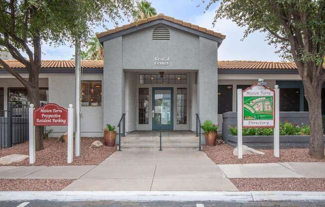 The front of a building with a sign that says "Resident Center".