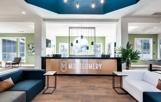 A reception area with a sign that says Mortgage.