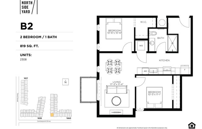 2 beds, 1 bath, 819 sqft, $1,675, Unit 2408