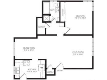 1 bed, 1 bath, 740 sqft, $2,555