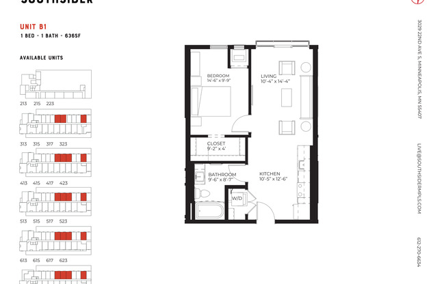 1 bed, 1 bath, 636 sqft, $1,463, Unit 523
