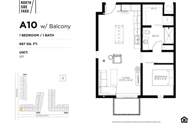 1 bed, 1 bath, 667 sqft, $1,425, Unit 1417