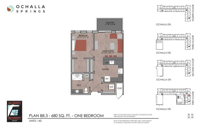 1 bed, 1 bath, 680 sqft, $1,640, Unit 140