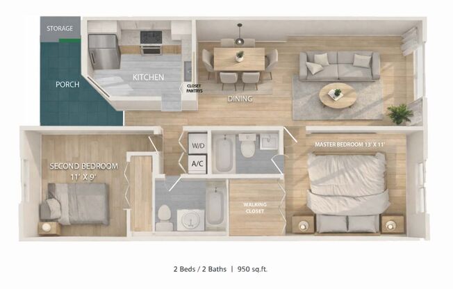 2 beds, 2 baths, 950 sqft, $2,020, Unit 6860-206