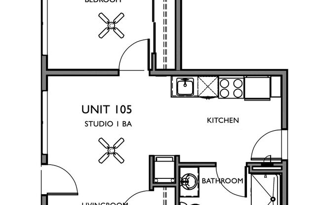 1 bed, 1 bath, 559 sqft, $1,599, Unit 105