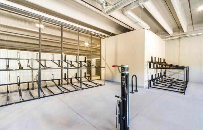 Indoor bike storage with a repair station supports your active lifestyle and offers peace of mind.