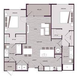 2 beds, 2 baths, 1,089 sqft, $1,841