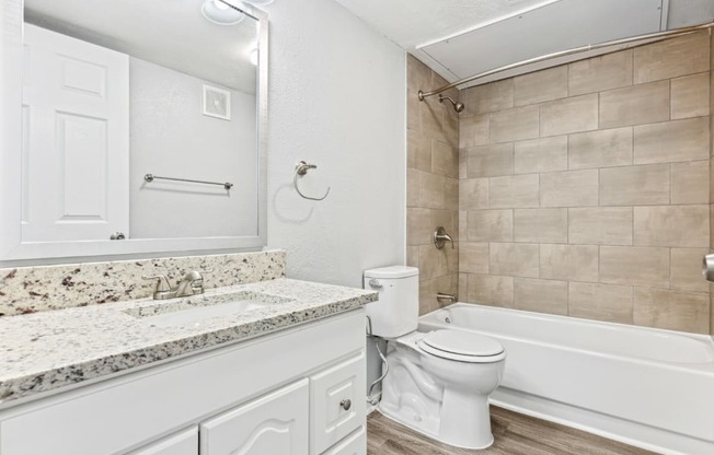 a bathroom with a toilet and a tub and a sink