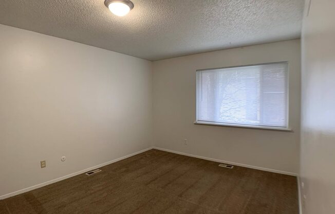 large carpeted bedroom with window