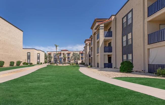 a large lawn in front of a building