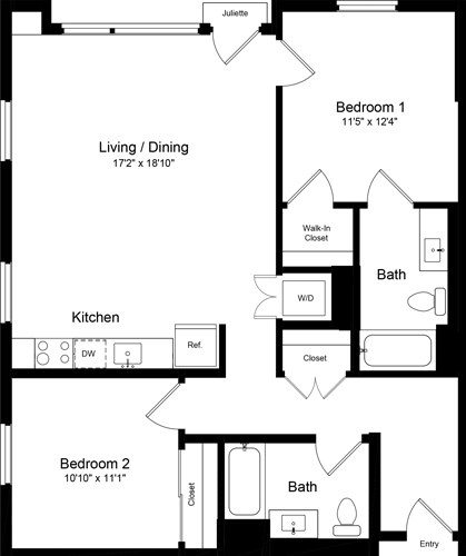 2 beds, 2 baths, 1,049 sqft, $5,245, Unit 401