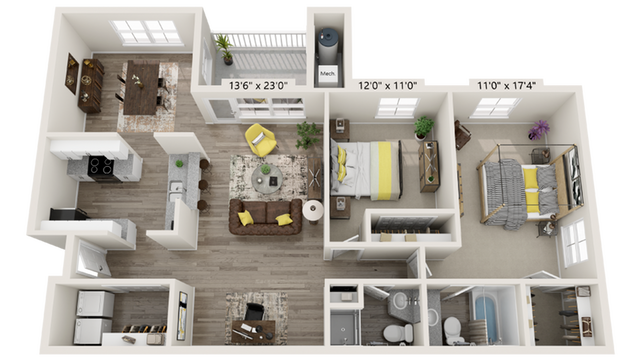 2 beds, 2 baths, 1,285 sqft, $1,955