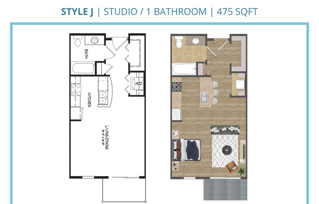Studio, 1 bath, 475 sqft, $1,520, Unit B-109