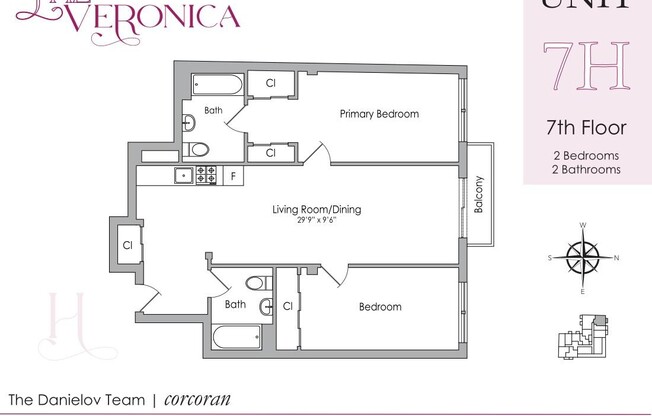 2 beds, 2 baths, $3,700, Unit 7H