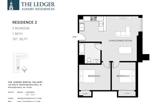 2 beds, 1 bath, 767 sqft, $2,395