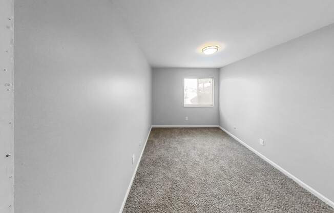 an empty room with carpet and a window