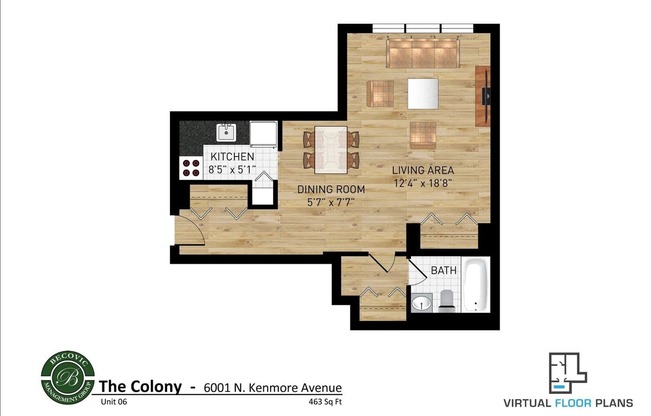Studio, 1 bath, 475 sqft, $1,500, Unit 406