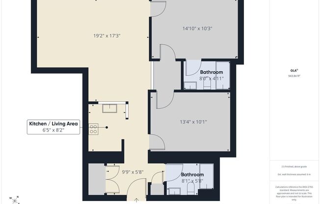 2 beds, 2 baths, 925 sqft, $1,600, Unit 404