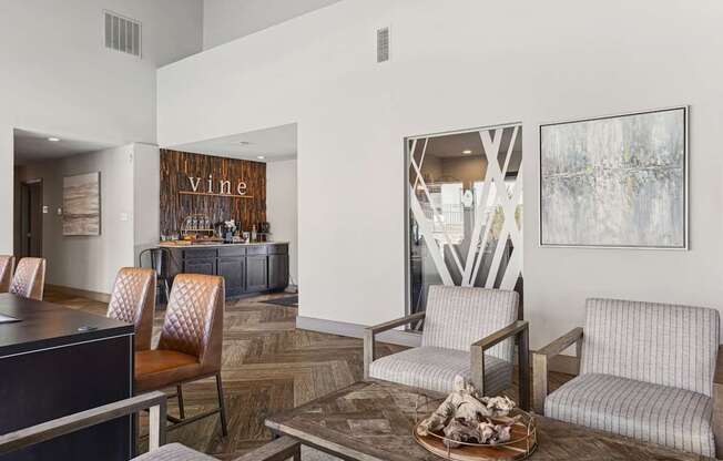 A modern living room with a wooden floor and a fireplace.