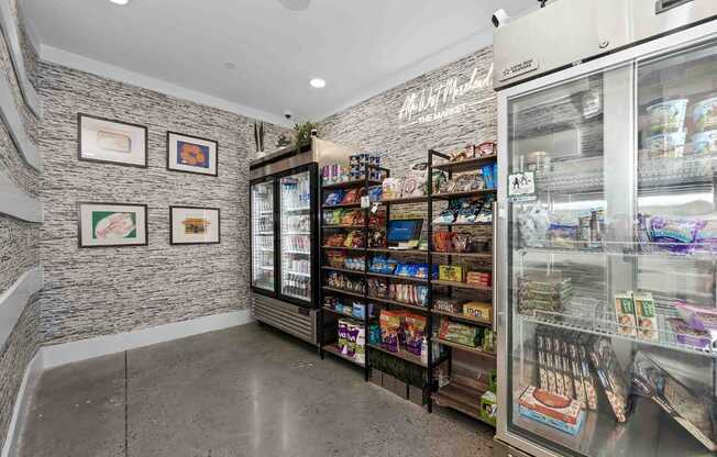 A wall of ice cream cases in a shop.