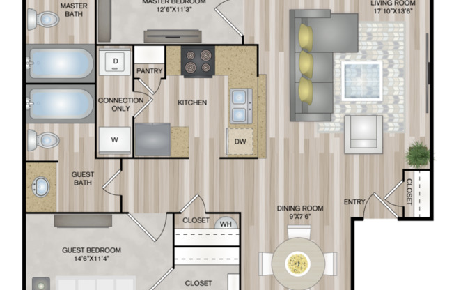 2 beds, 2 baths, 965 sqft, $1,584