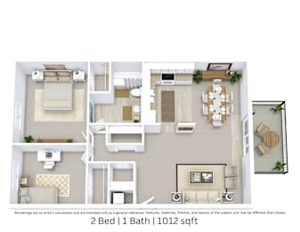 2 beds, 1 bath, 1,012 sqft, $1,070