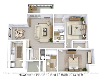 2 beds, 2 baths, 913 sqft, $1,270