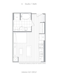 Studio, 1 bath, 421 sqft, $2,545