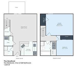 2 beds, 1.5 baths, $1,075