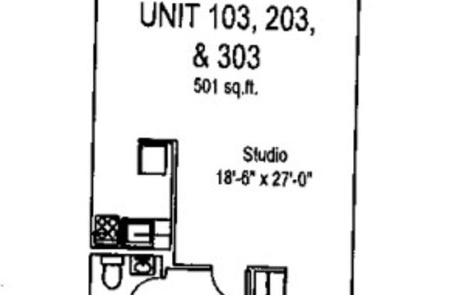 Studio, 1 bath, 487 sqft, $1,275, Unit Fifth 303