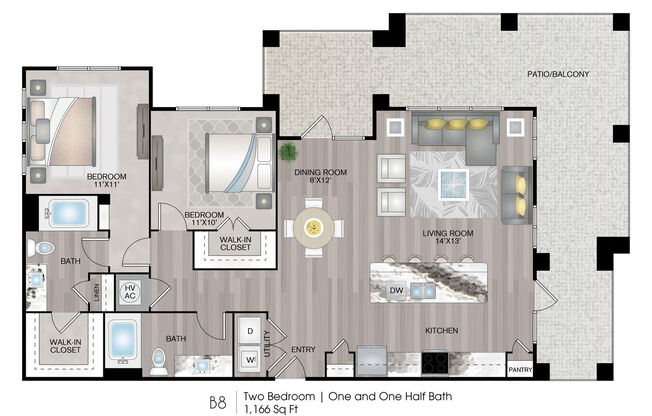 2 beds, 2 baths, 1,166 sqft, $1,868