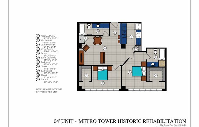 2 beds, 2 baths, 1,098 sqft, $990, Unit 403