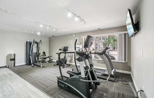 State-of-the-art 24/7 Fitness Center at Drawbridge Apartments in Harrison Township, MI.