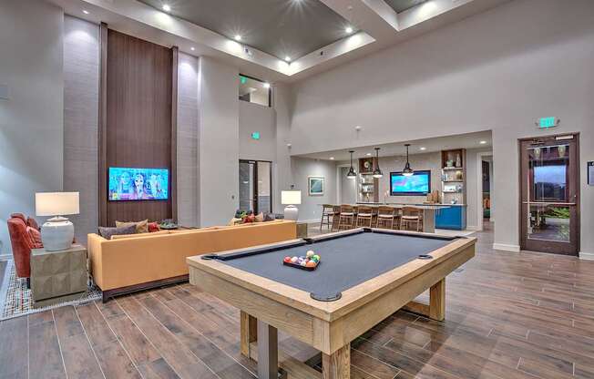 Billiard table in the Game room at Edge and Stone, San Antonio, TX, 78260