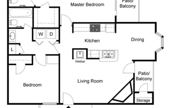 2 beds, 2 baths, 950 sqft, $1,560
