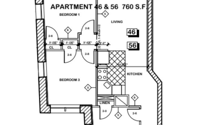 3 beds, 2 baths, 736 sqft, $2,995, Unit 46