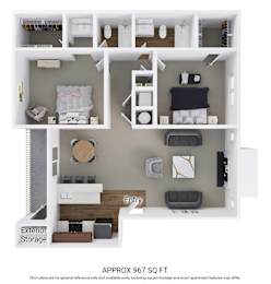 2 beds, 2 baths, 967 sqft, $1,335