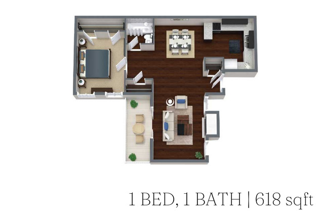 1 bed, 1 bath, 618 sqft, $1,014