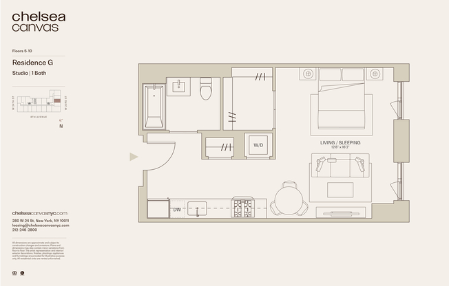 Studio, 1 bath, $5,700, Unit 5G
