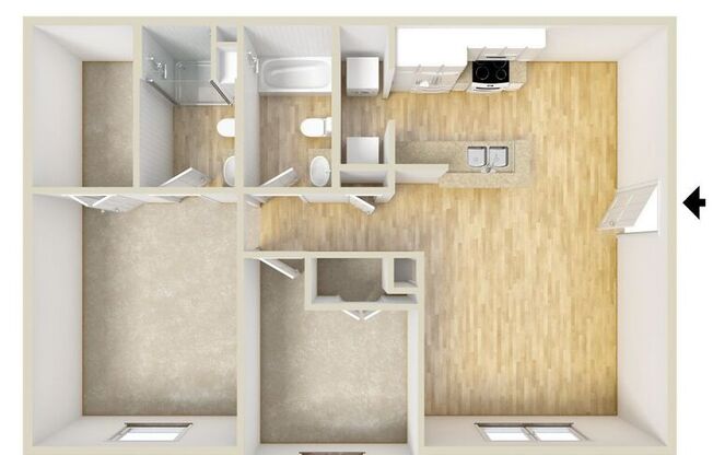 2 beds, 2 baths, 965 sqft, $1,352